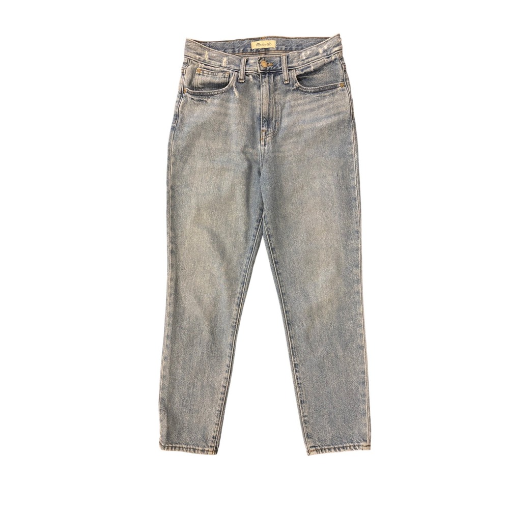 Madewell Momjean High Rise Tapered Cotton Light Wash Distressed Denim Jeans 26